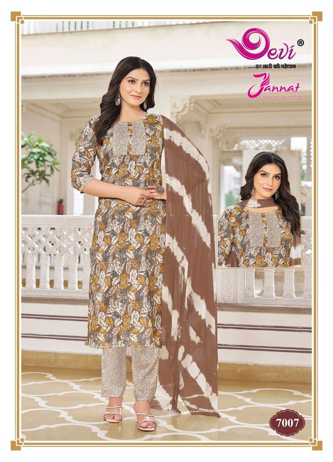 Jannat Vol 7 By Devi Rayon Printed Kurti With Bottom Dupatta Wholesale Shop In Surat